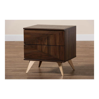 Transitional Walnut Brown Finished Wood 2-Drawer Nightstand