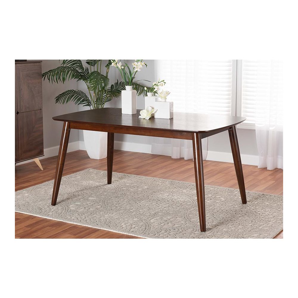 Baxton Studio Flora Mid-Century Modern Walnut Brown Finished Wood Dining Table