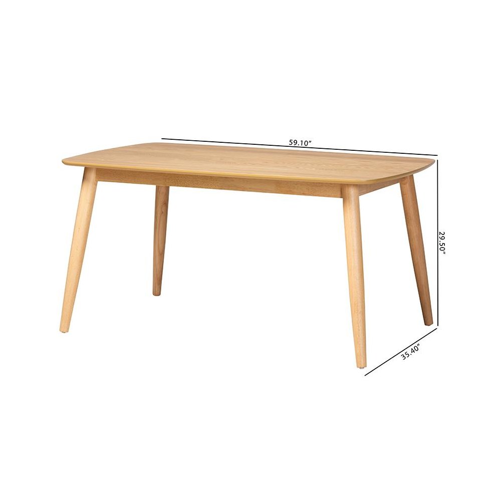 Baxton Studio Flora Mid-Century Modern Natural Oak Finished Wood Dining Table