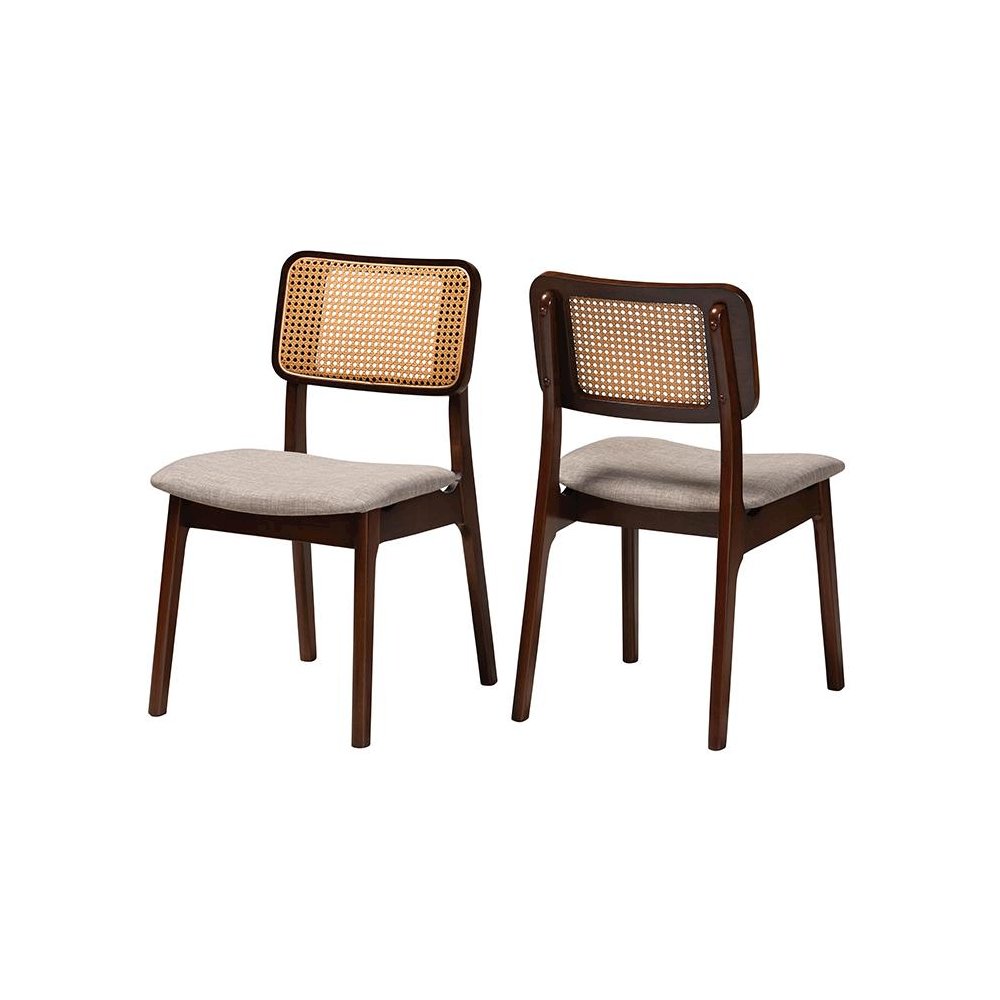 Grey Fabric and Walnut Brown Finished Wood 2-Piece Dining Chair Set
