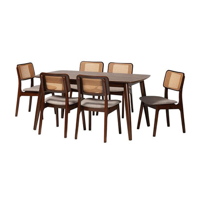 Grey Fabric and Walnut Brown Finished Wood 7-Piece Dining Set