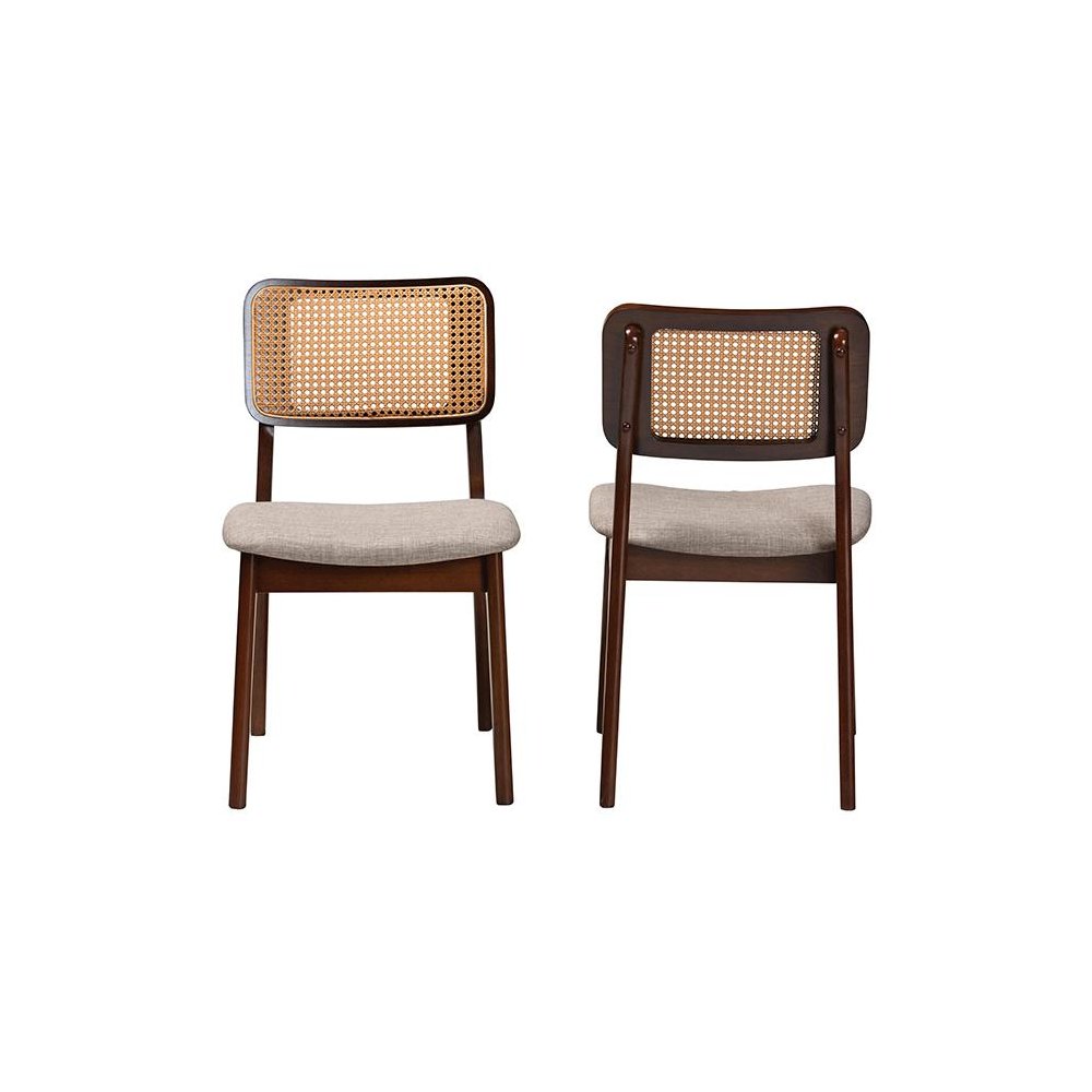 Grey Fabric and Walnut Brown Finished Wood 2-Piece Dining Chair Set