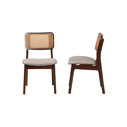 Grey Fabric and Walnut Brown Finished Wood 2-Piece Dining Chair Set