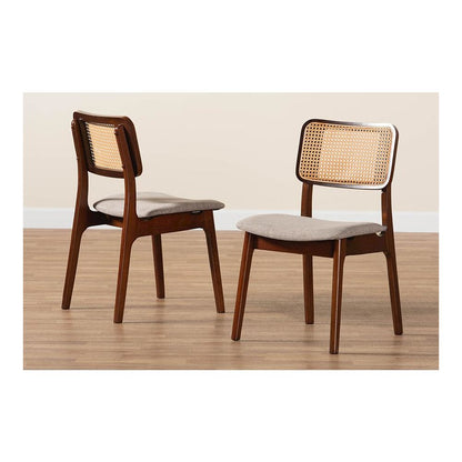 Grey Fabric and Walnut Brown Finished Wood 2-Piece Dining Chair Set