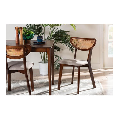 Grey Fabric and Walnut Brown Finished Wood Dining Chair
