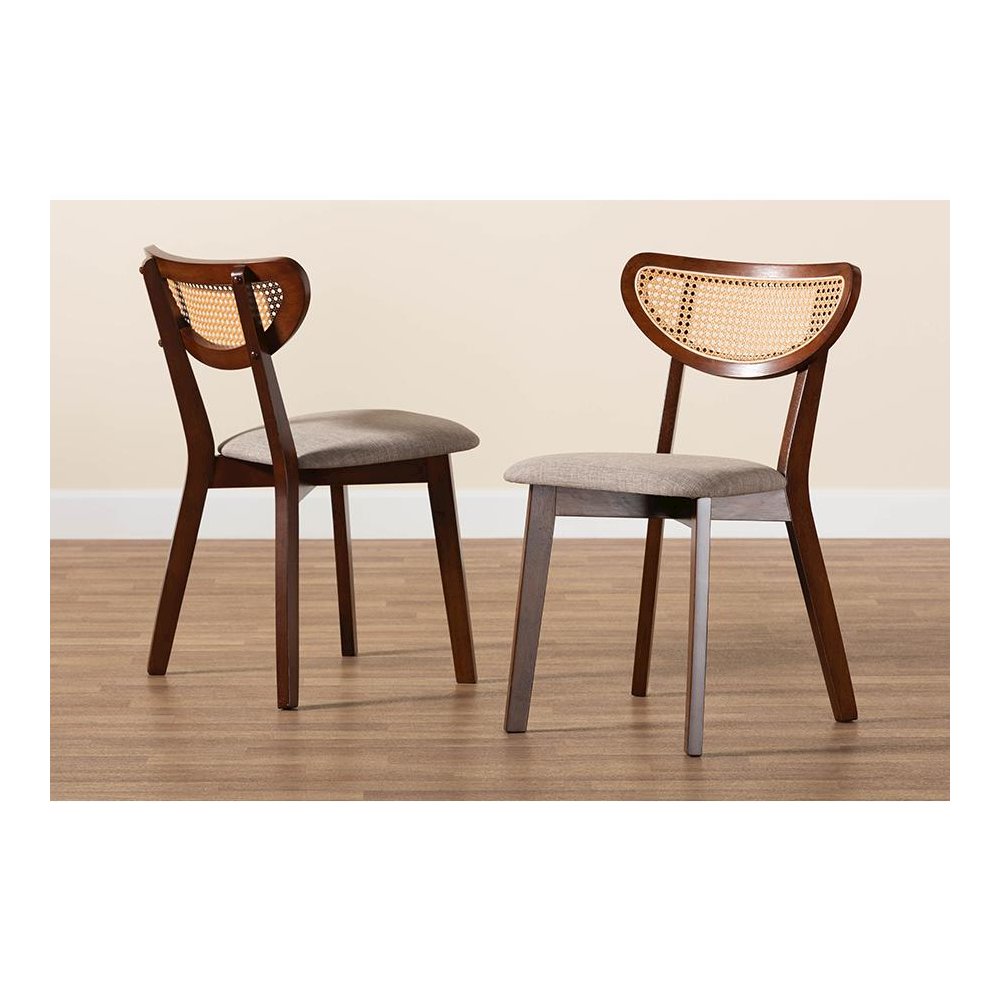 Grey Fabric and Walnut Brown Finished Wood Dining Chair