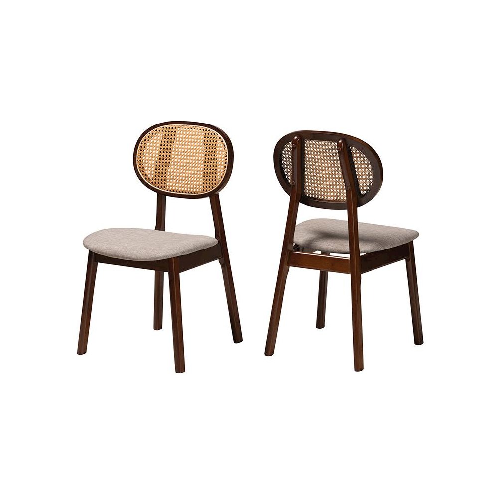 Grey Fabric and Walnut Brown Finished Wood 2-Piece Dining Chair Set