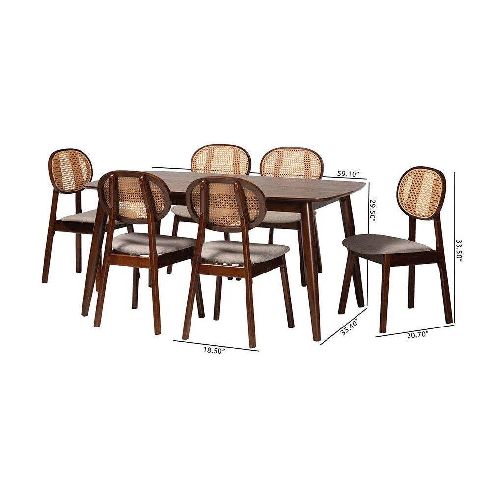 Grey Fabric and Walnut Brown Finished Wood 7-Piece Dining Set