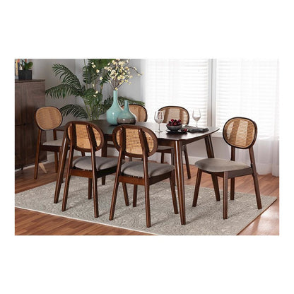 Grey Fabric and Walnut Brown Finished Wood 7-Piece Dining Set