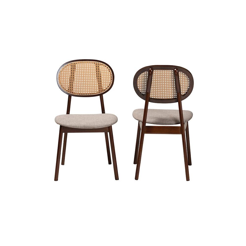 Grey Fabric and Walnut Brown Finished Wood 2-Piece Dining Chair Set