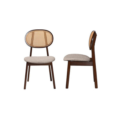 Grey Fabric and Walnut Brown Finished Wood 2-Piece Dining Chair Set