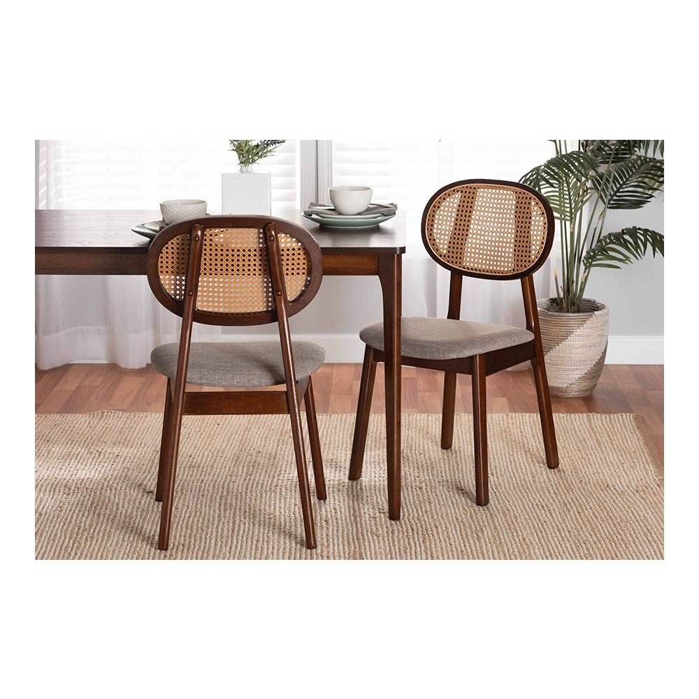 Grey Fabric and Walnut Brown Finished Wood 2-Piece Dining Chair Set