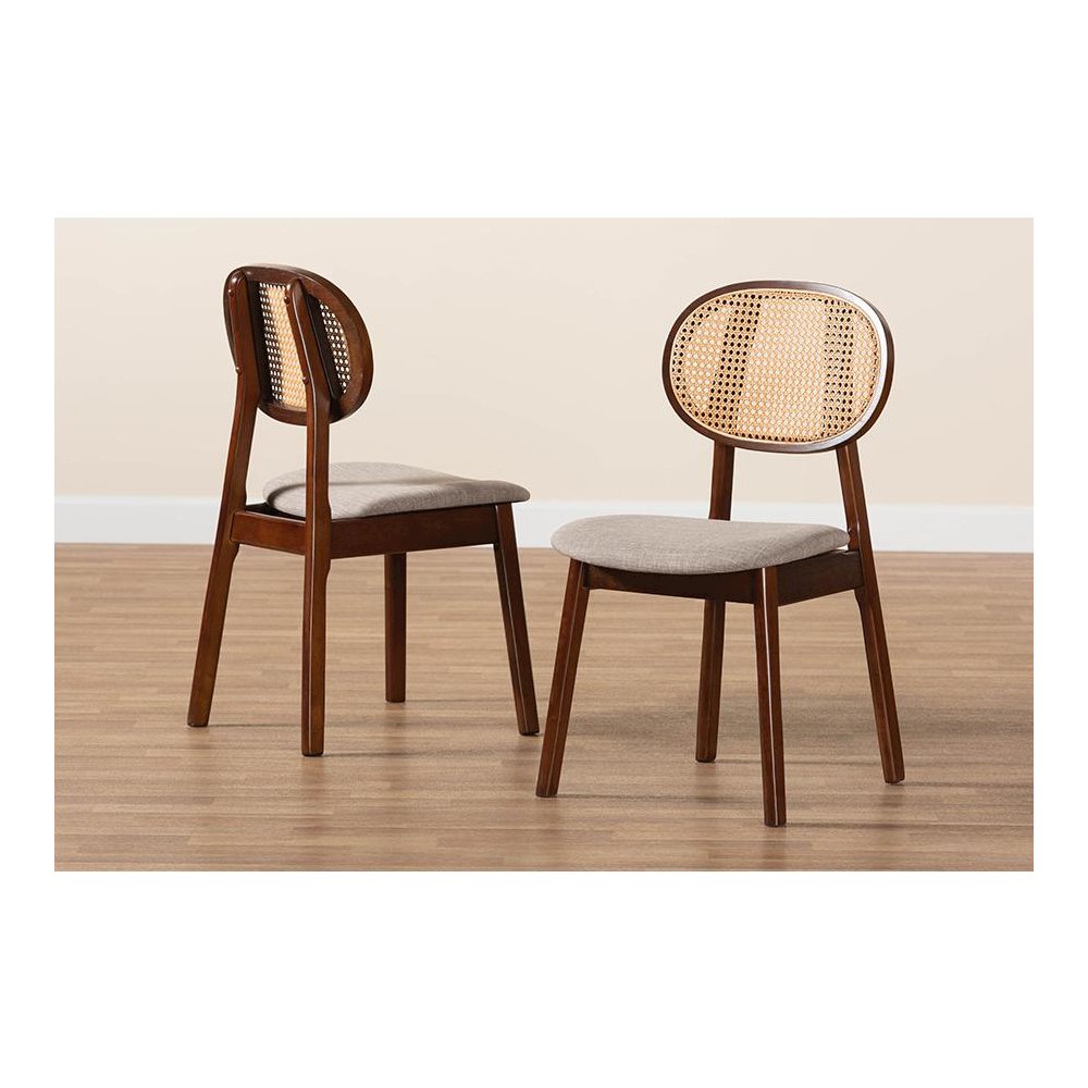 Grey Fabric and Walnut Brown Finished Wood 2-Piece Dining Chair Set