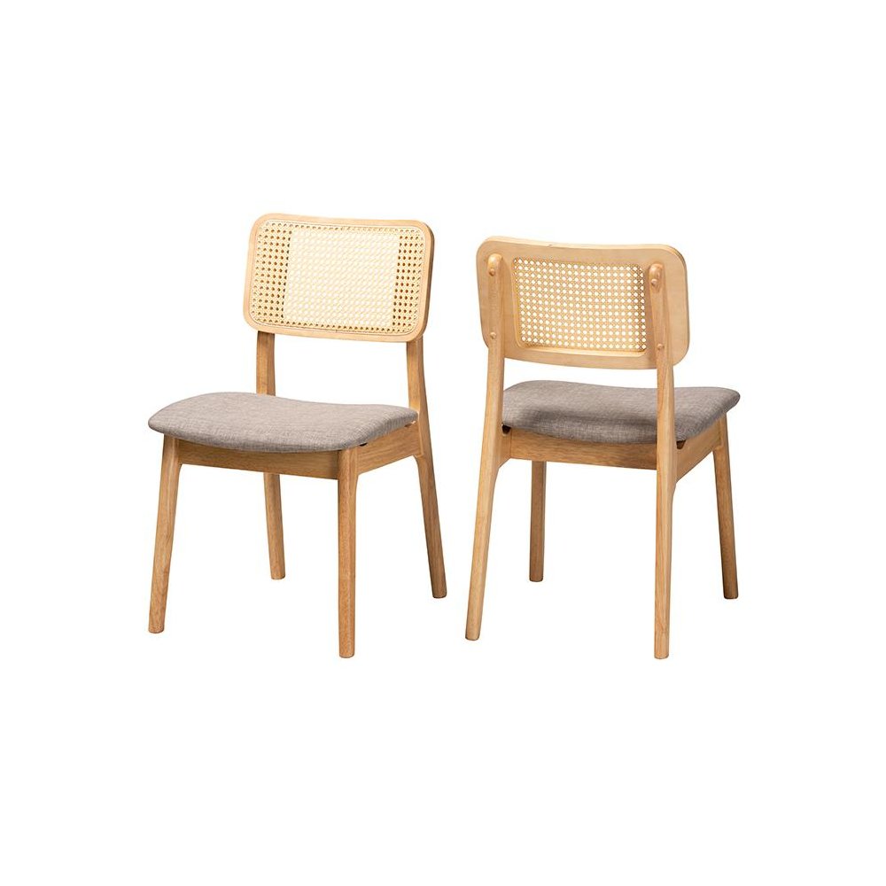 Grey Fabric and Ntural Oak Finished Wood 2-Piece Dining Chair Set