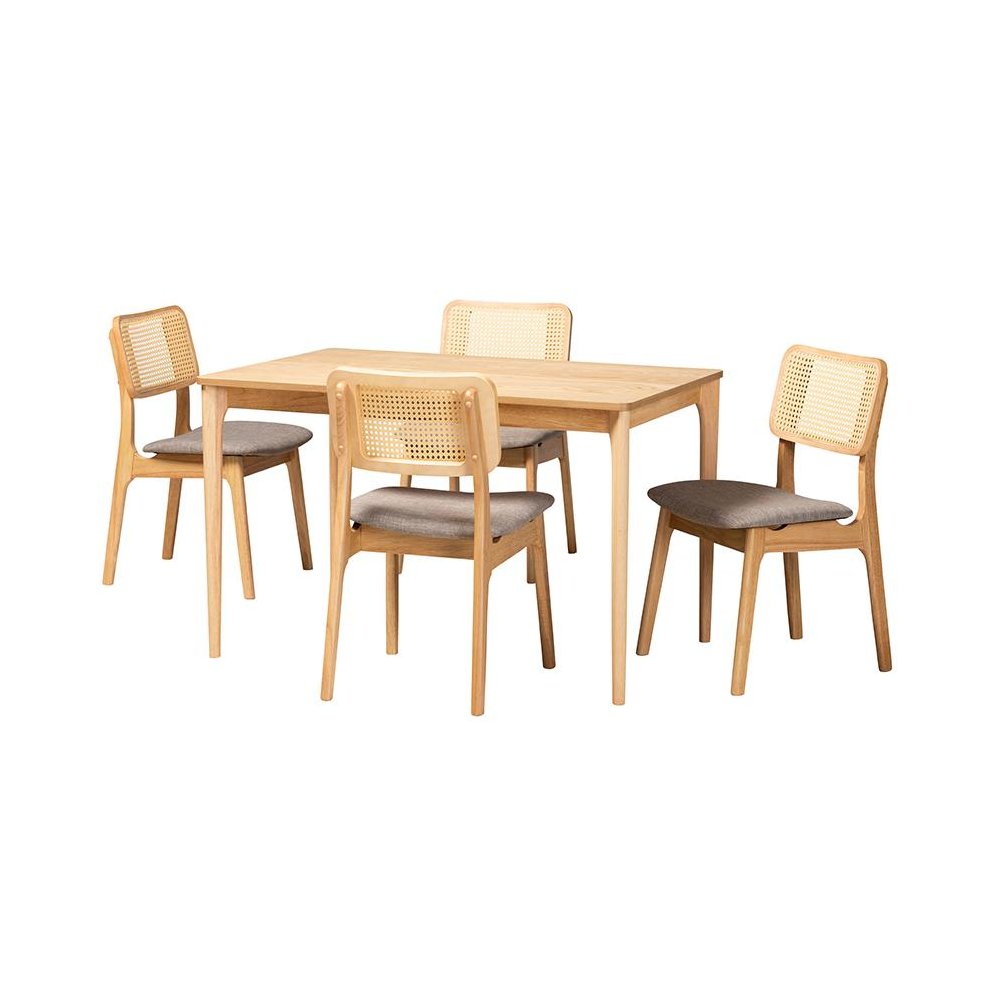 Grey Fabric and Natural Oak Finished Wood 5-Piece Dining Set