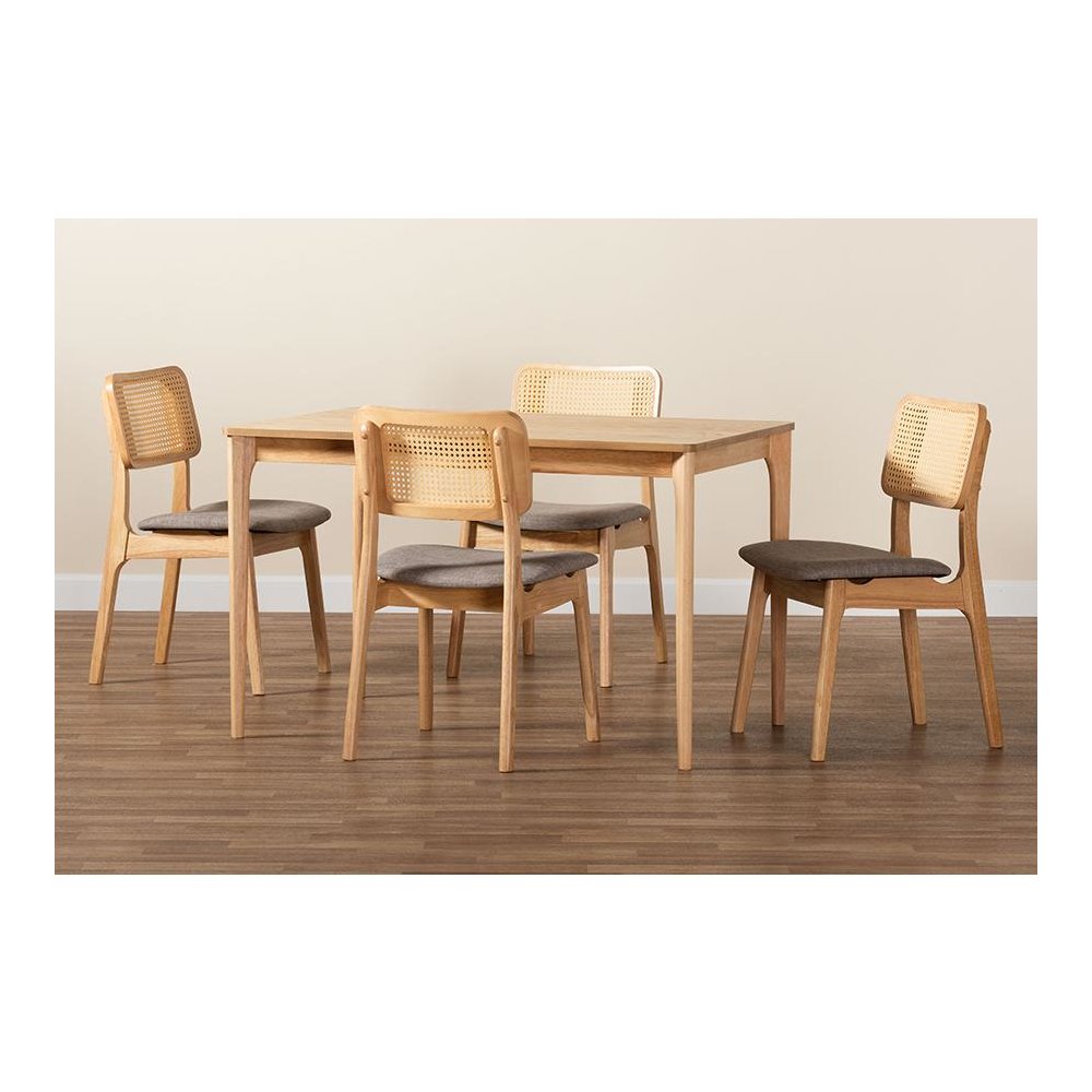 Grey Fabric and Natural Oak Finished Wood 5-Piece Dining Set