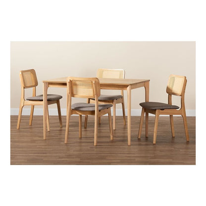 Grey Fabric and Natural Oak Finished Wood 5-Piece Dining Set