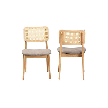 Grey Fabric and Ntural Oak Finished Wood 2-Piece Dining Chair Set
