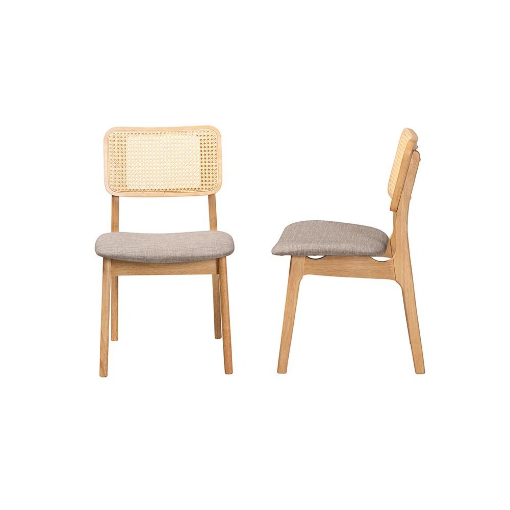 Grey Fabric and Ntural Oak Finished Wood 2-Piece Dining Chair Set