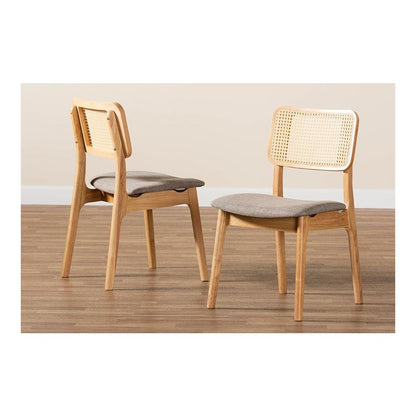 Grey Fabric and Ntural Oak Finished Wood 2-Piece Dining Chair Set