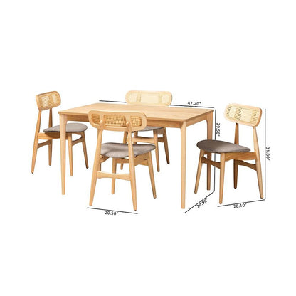 Grey Fabric and Natural Oak Finished Wood 5-Piece Dining Set