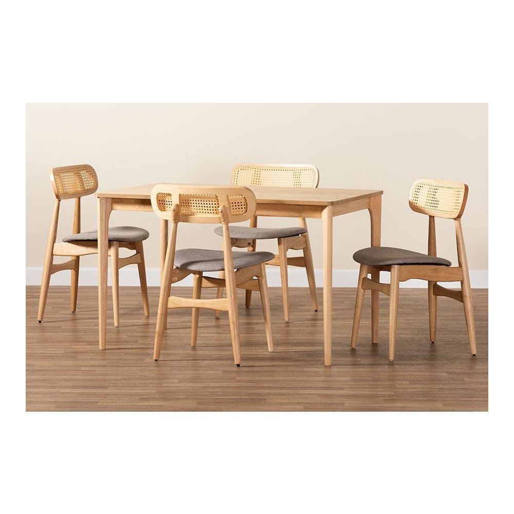 Grey Fabric and Natural Oak Finished Wood 5-Piece Dining Set