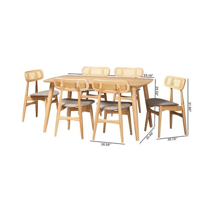 Grey Fabric and Natural Oak Finished Wood 7-Piece Dining Set