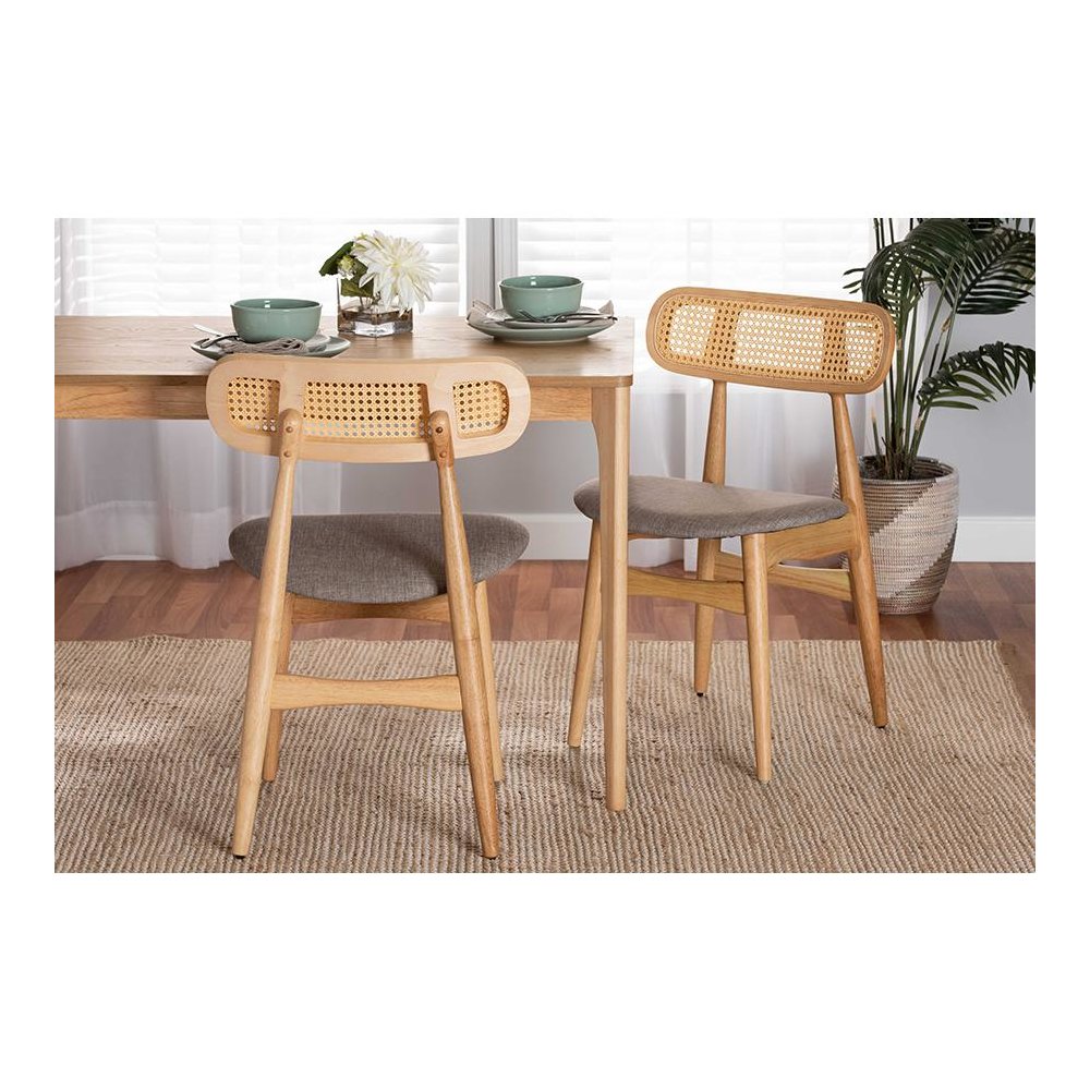 Grey Fabric and Natural Oak Finished Wood 2-Piece Dining Chair Set