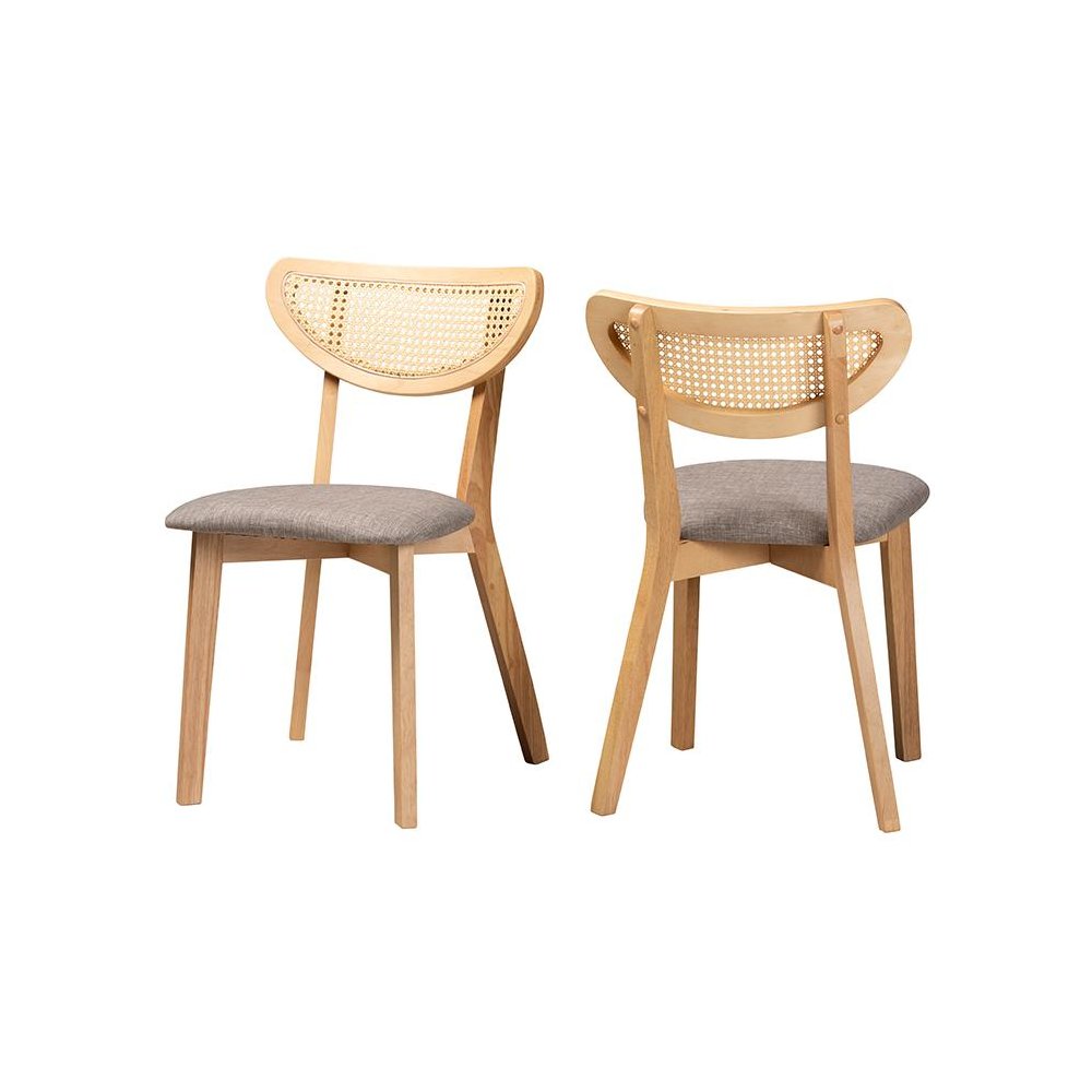 Grey Fabric and Natural Oak Finished Wood Dining Chair