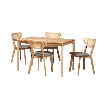 Grey Fabric and Natural Oak Finished Wood 5-Piece Dining Set
