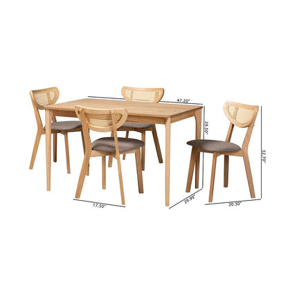 Grey Fabric and Natural Oak Finished Wood 5-Piece Dining Set