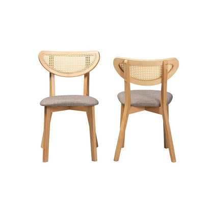 Grey Fabric and Natural Oak Finished Wood Dining Chair