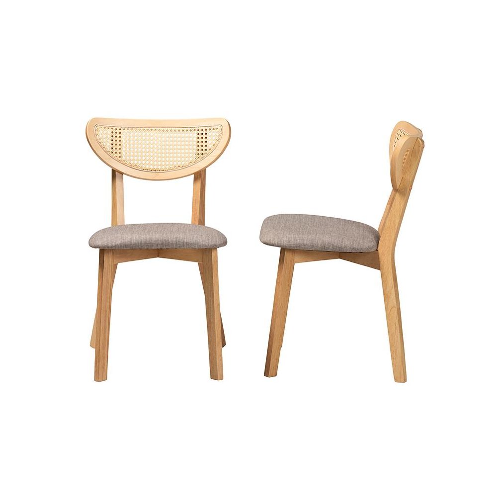 Grey Fabric and Natural Oak Finished Wood Dining Chair