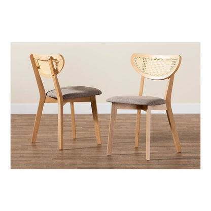 Grey Fabric and Natural Oak Finished Wood Dining Chair