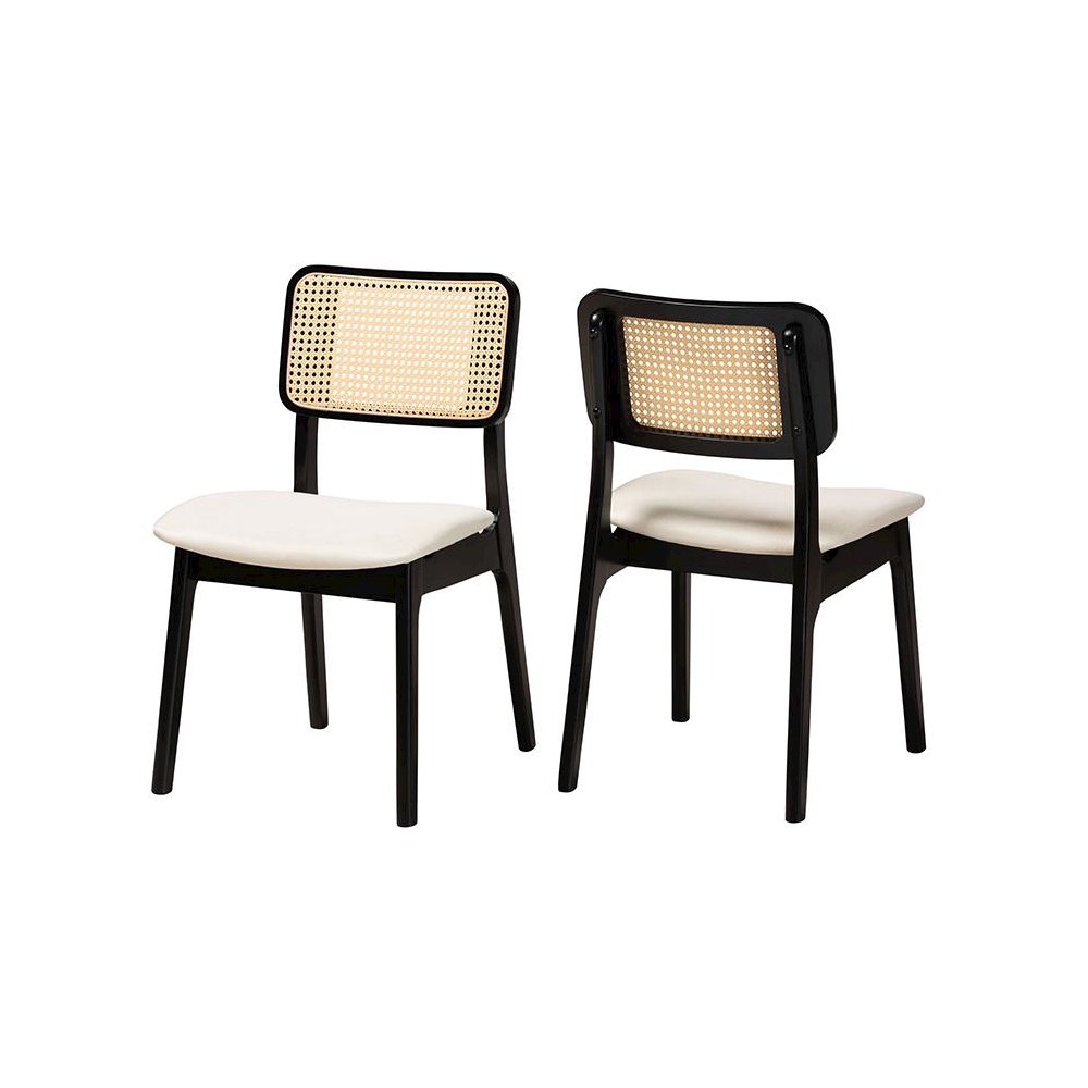 Cream Fabric and Black Finished Wood 2-Piece Dining Chair Set