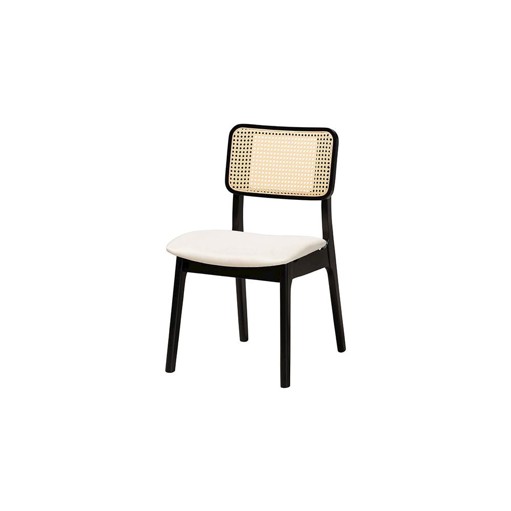 Cream Fabric and Black Finished Wood 5-Piece Dining Set