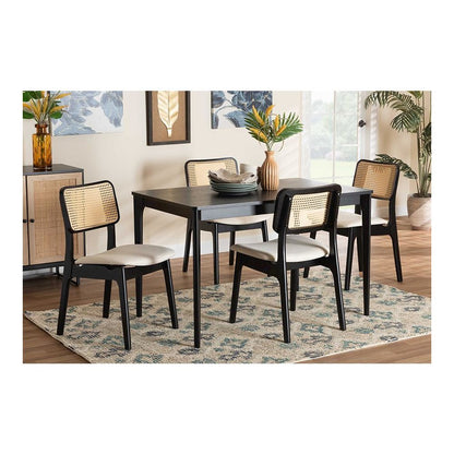 Cream Fabric and Black Finished Wood 5-Piece Dining Set