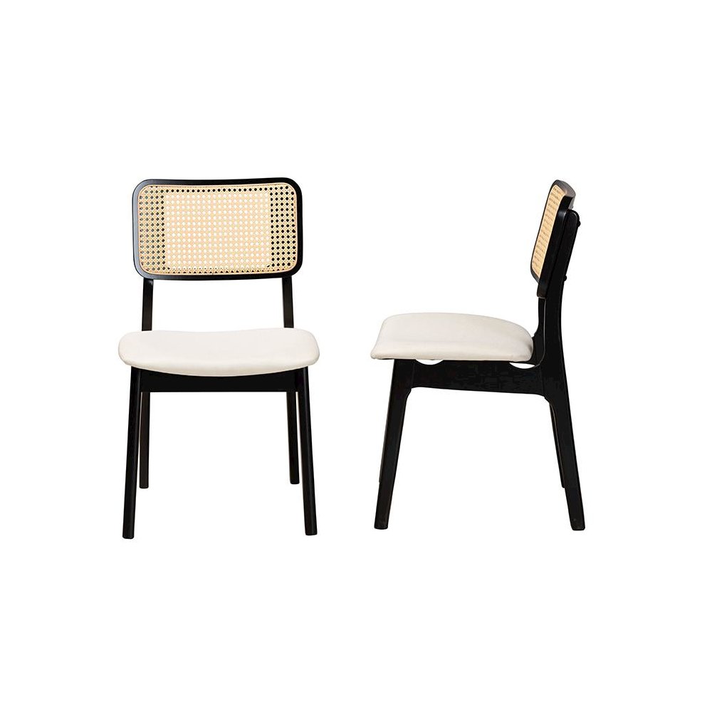 Cream Fabric and Black Finished Wood 2-Piece Dining Chair Set