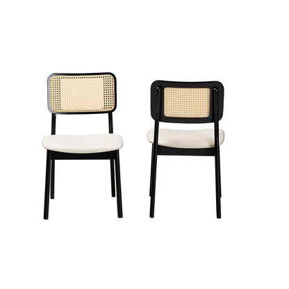 Cream Fabric and Black Finished Wood 2-Piece Dining Chair Set