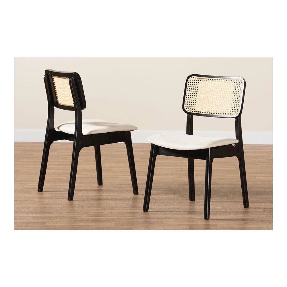 Cream Fabric and Black Finished Wood 2-Piece Dining Chair Set