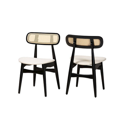 Cream Fabric and Black Finished Wood 2-Piece Dining Chair Set