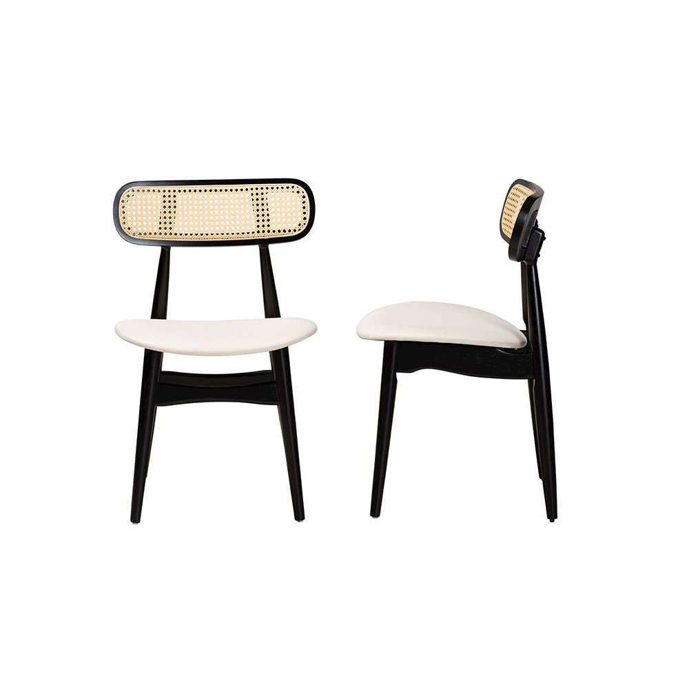 Cream Fabric and Black Finished Wood 2-Piece Dining Chair Set