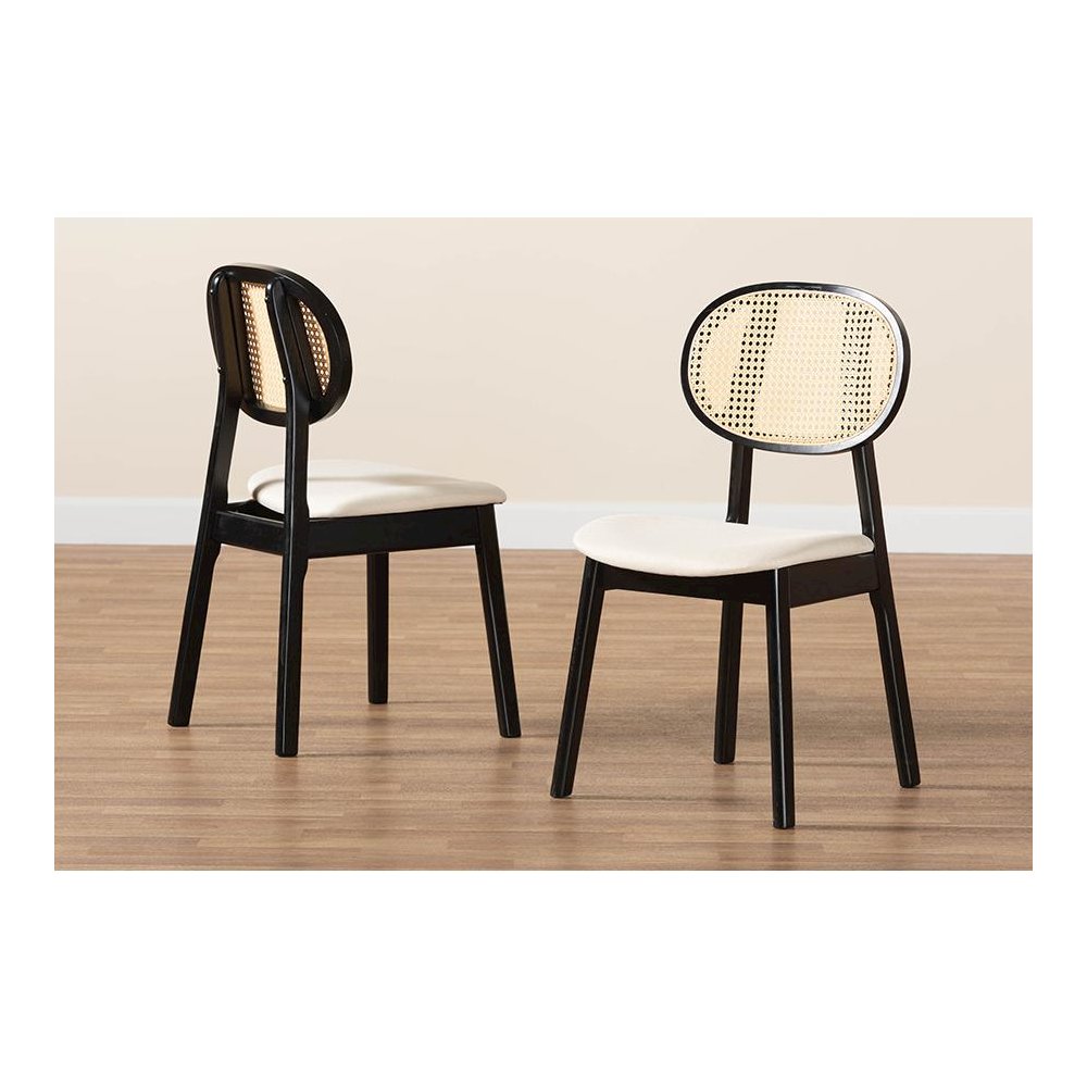 Cream Fabric and Black Finished Wood 2-Piece Dining Chair Set