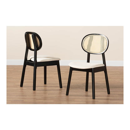 Cream Fabric and Black Finished Wood 2-Piece Dining Chair Set