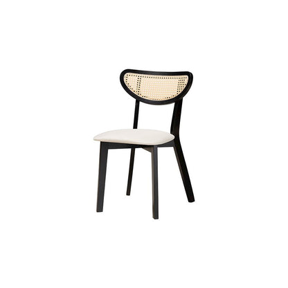 Cream Fabric and Black Finished Wood 7-Piece Dining Set
