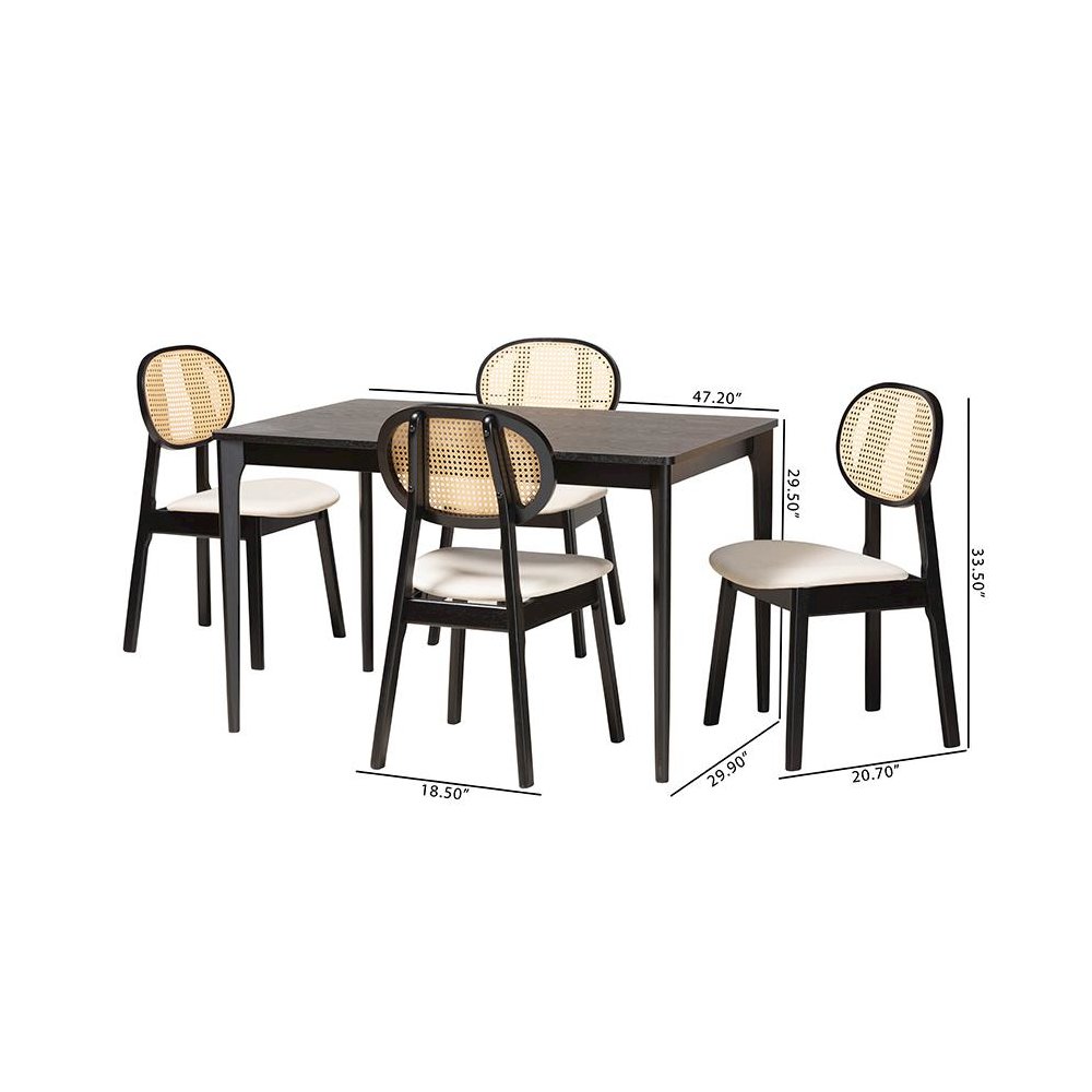 Cream Fabric and Black Finished Wood 5-Piece Dining Set