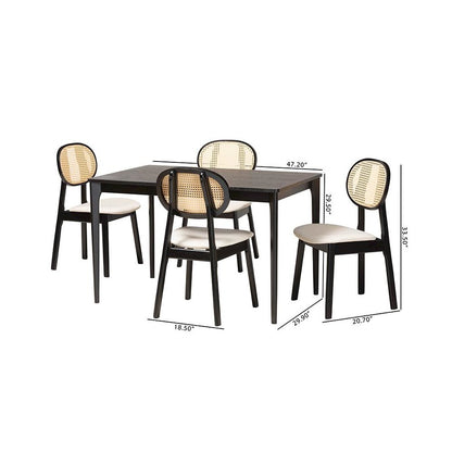 Cream Fabric and Black Finished Wood 5-Piece Dining Set