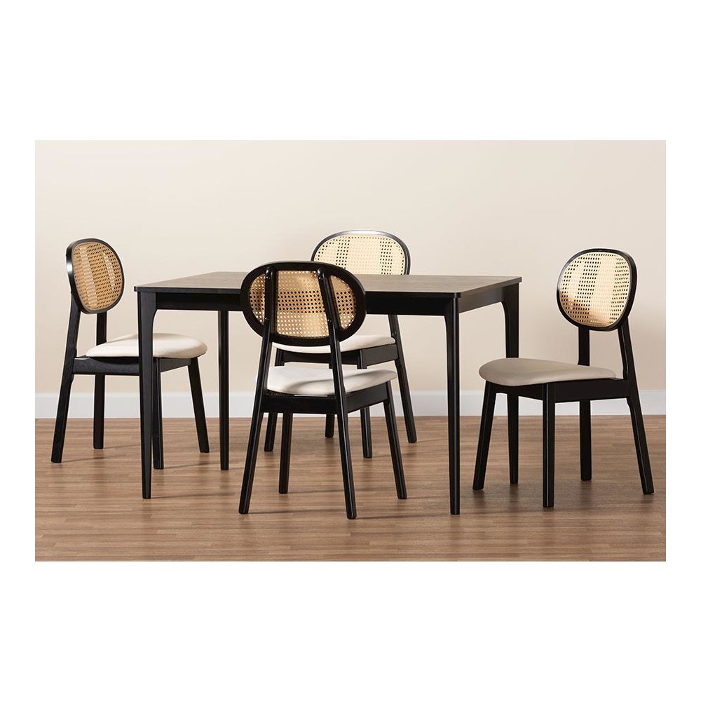 Cream Fabric and Black Finished Wood 5-Piece Dining Set