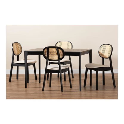 Cream Fabric and Black Finished Wood 5-Piece Dining Set