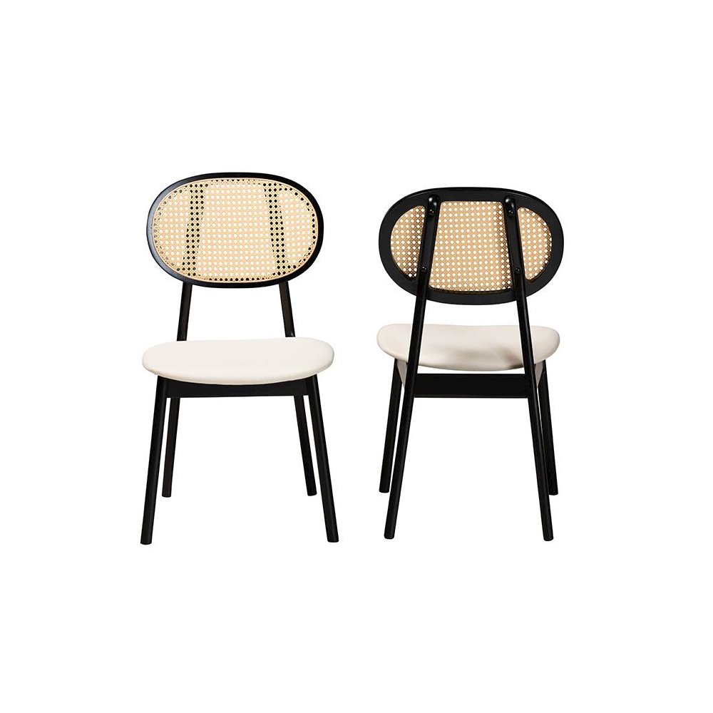 Cream Fabric and Black Finished Wood 2-Piece Dining Chair Set